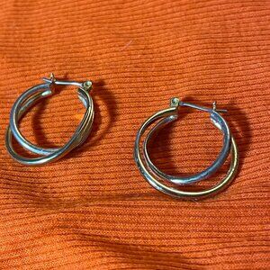 Double Hoop Crossover Pierced Earrings--Mixed Tone (earring bundle deal)